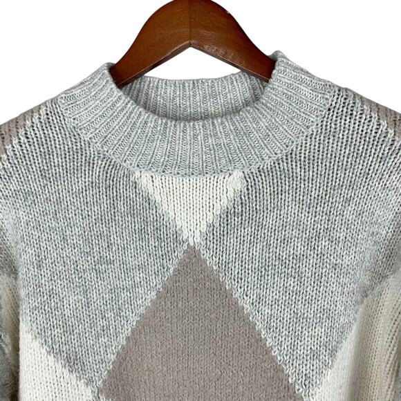 Ann Taylor Sweater Pullover Argyle Grey Cream Soft Knit Mock Neck Women's S - Picture 2 of 7